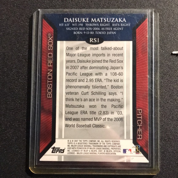Daisuke Matsuzaka rookie TOPPS - Picture 2 of 2